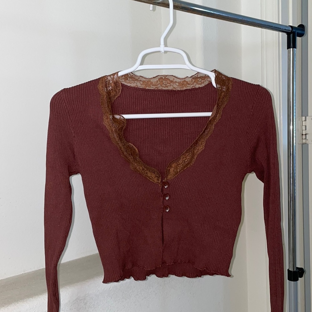 cropped brown cardigan